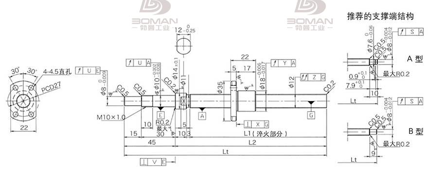 KURODA DP1202JS-HDNR-0300B-C3F 黑田精工丝杆底座安装图